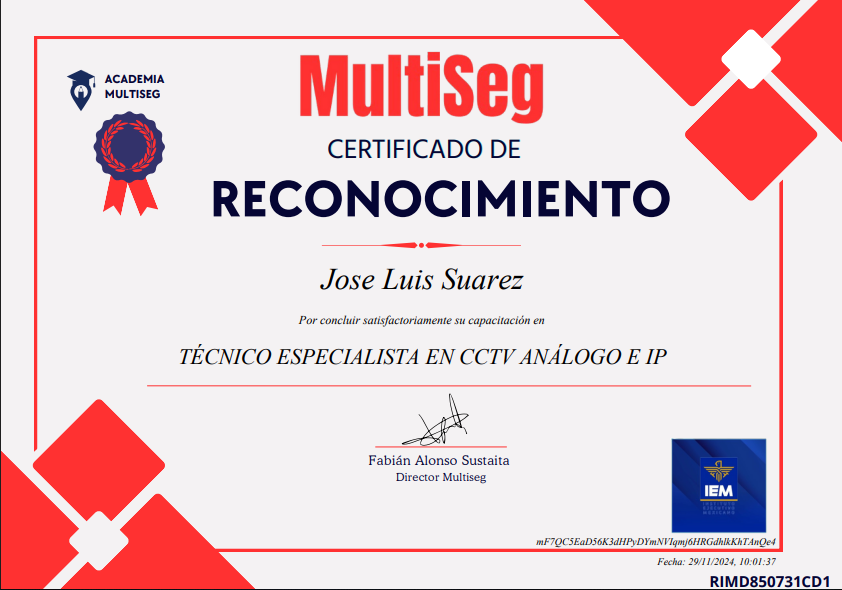 TECNICO ESPECIALISTA EN CCTV ANÁLOGO E IP