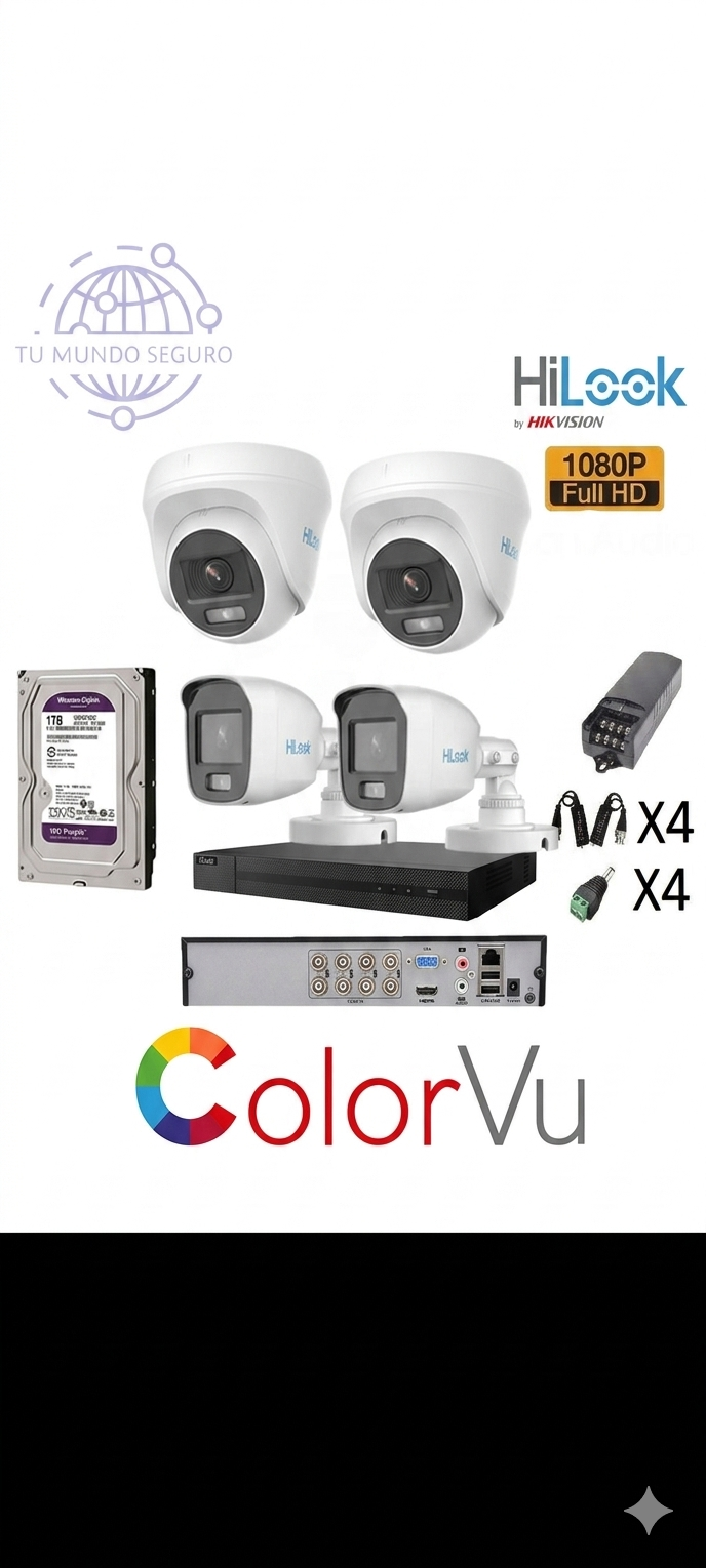 Kit de  4 cámaras hiklook color vue 1080